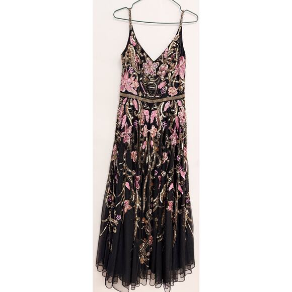 Mac Duggal Sz 6 Floral embellished Gown Dress black pink - Picture 2 of 4